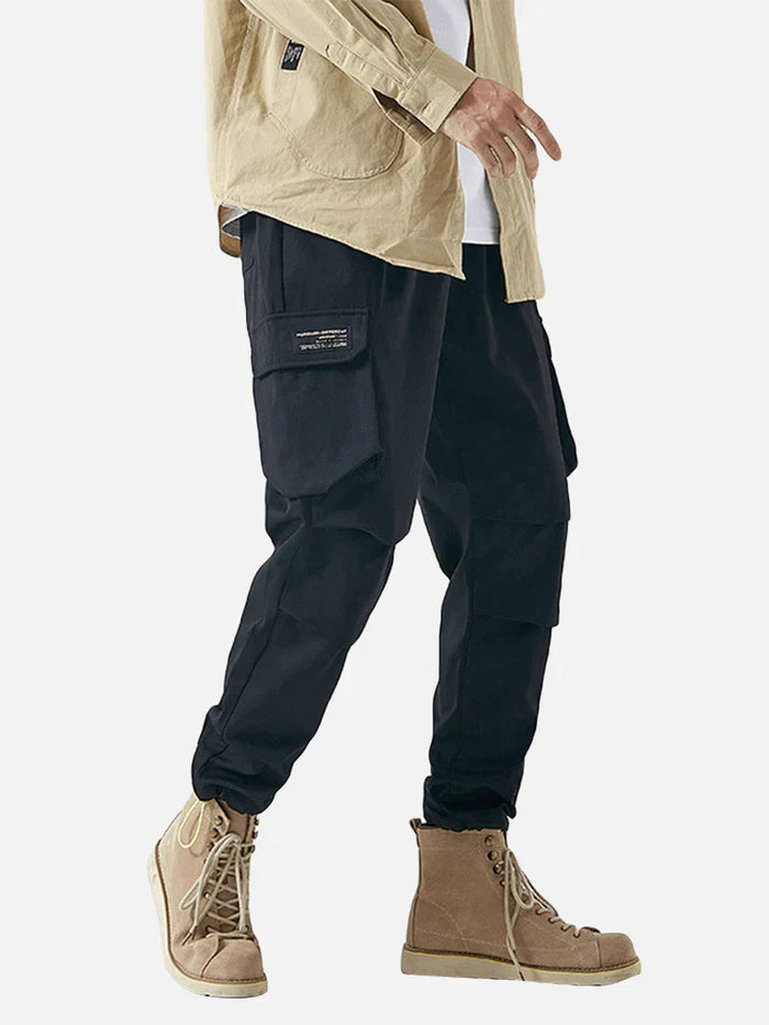 Cotton Drawstring Cuff Cargo Pants with Multi Pockets