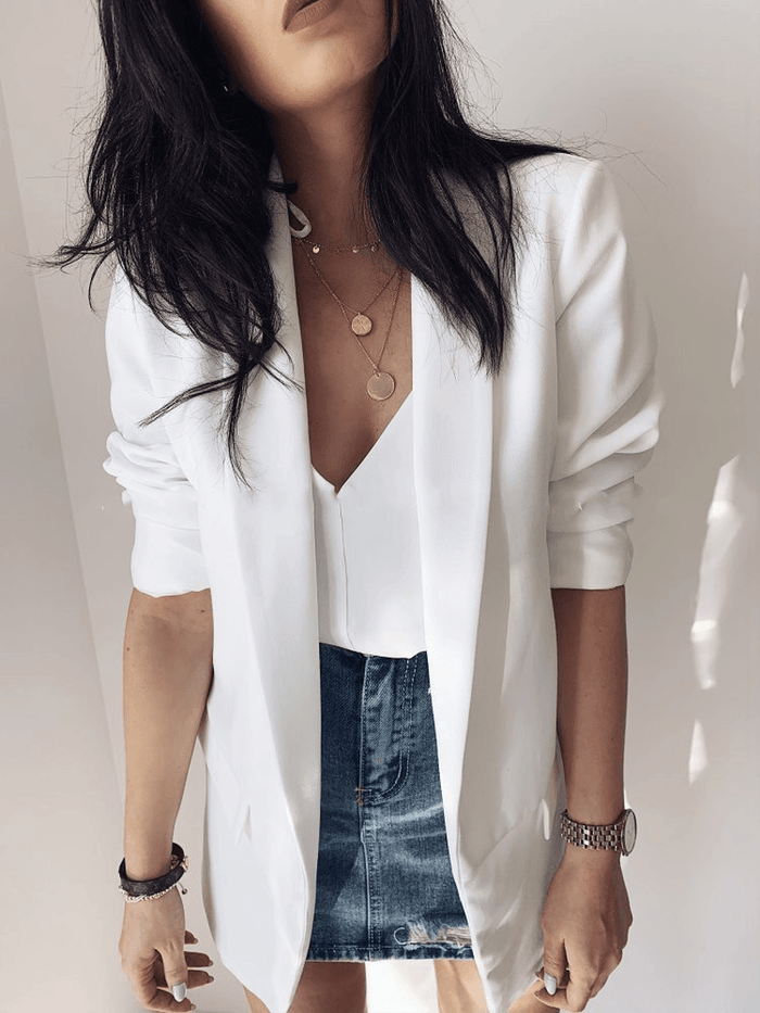 Women Solid Color Pocket Shawl Collar Elegant Long Sleeve Blazers